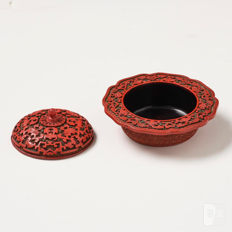 A Chinese three-colour lacquer box and cover, - 图6